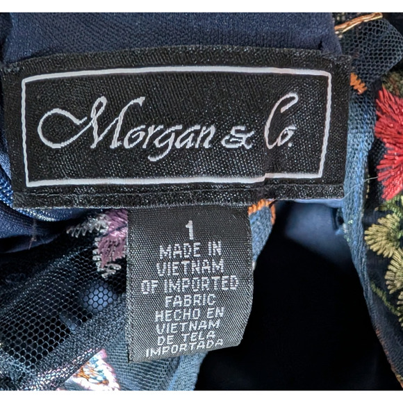 Morgan & Co Navy Lace Floral Embroidered Illusion Garden Fairy Short Formal Gown - Picture 14 of 16